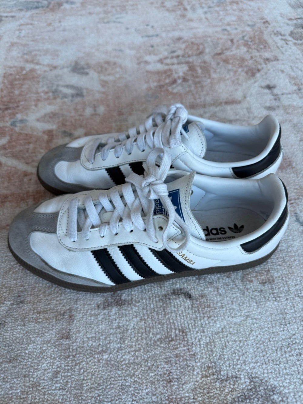 Adidas Samba White Sneakers with Black Stripes and Gray Suede Toe - Picture 4 of 7